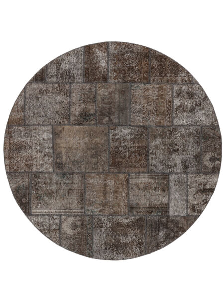  Ø 200 Alfombra Patchwork Moderna Redonda Marrón/Negro (Lana, Persia/Irán) Carpetvista