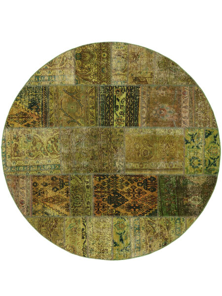  Persian Patchwork Rug Ø 200 Round Dark Yellow/Brown (Wool, Persia/Iran)