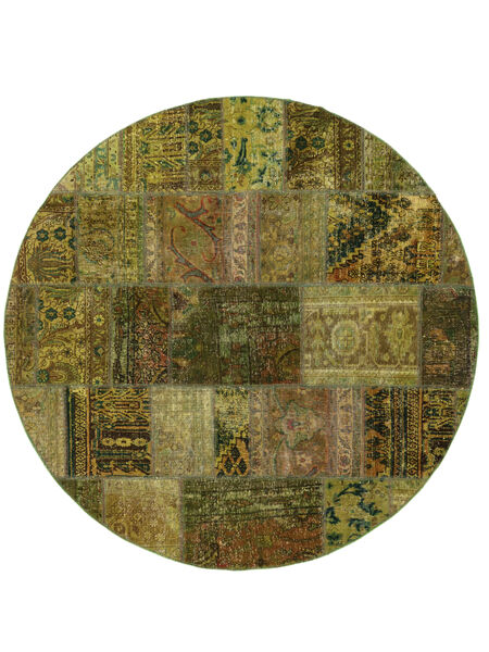 Patchwork Vloerkleed Ø 200 Rond Donker Geel/Zwart Wol, Perzië/Iran Carpetvista