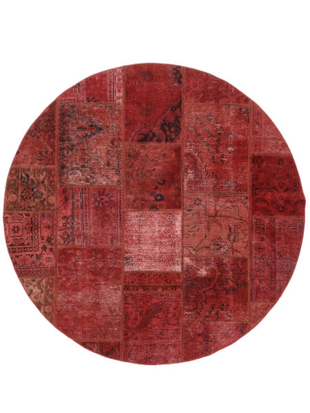  Ø 200 Patchwork Vloerkleed Rond Donkerrood/Zwart Perzië/Iran Carpetvista