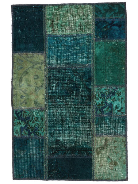  Patchwork Alfombra 60X90 Vintage Persa De Lana Negro/Verde Oscuro Pequeño Carpetvista