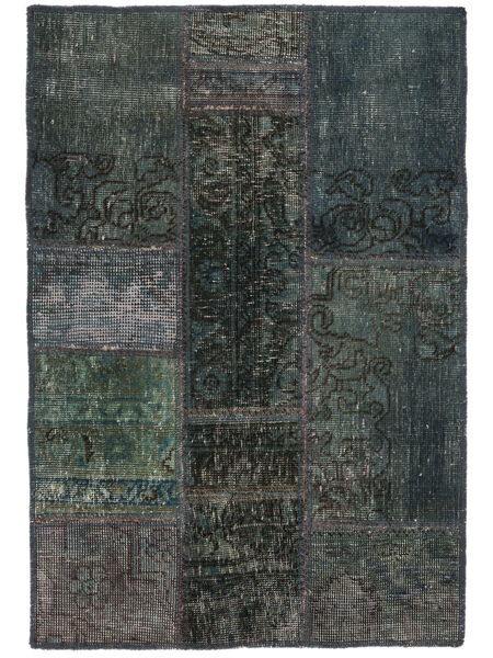 Tapete Patchwork 60X90 Preto/Cinza Escuro (Lã, Pérsia/Irão)