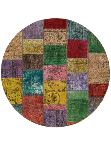  Patchwork Tapete Ø 200 Vintage Persa Lã Castanho/Vermelho Escuro Carpetvista