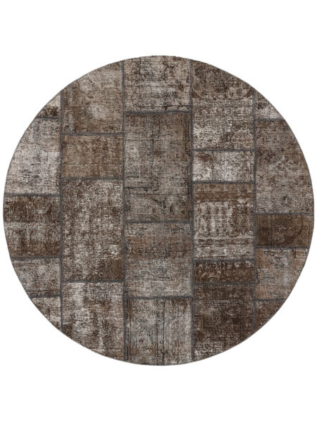  Ø 200 Patchwork Vloerkleed Rond Bruin/Zwart Perzië/Iran Carpetvista