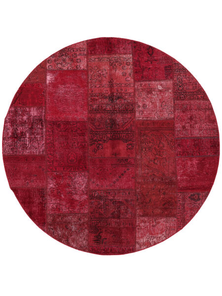  Ø 200 Alfombra Patchwork Moderna Redonda Rojo Oscuro/Negro (Lana, Persia/Irán) Carpetvista