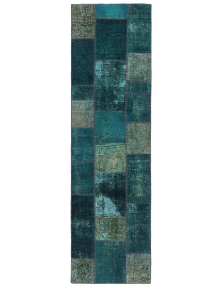 75X259 Tappeto Patchwork Moderno Passatoie Nero/Verde Scuro (Lana, Persia/Iran) Carpetvista