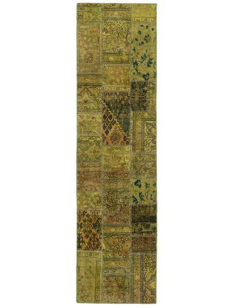 Dywan Patchwork 82X307 Chodnikowy Brunatny/Ciemny Żółty (Wełna, Persja/Iran)