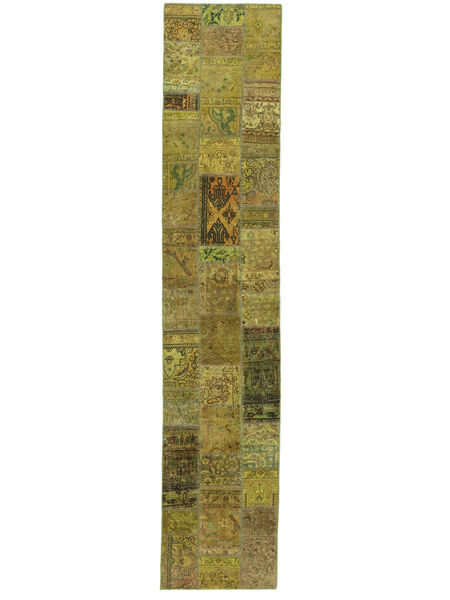  Patchwork Vloerkleed 82X408 Vintage Perzisch Wol Bruin/Donker Geel Klein Carpetvista