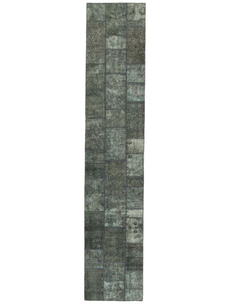 81X411 Patchwork Rug Modern Runner
 Black/Dark Green (Wool, Persia/Iran) Carpetvista