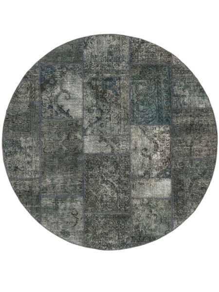  Ø 200 Patchwork Rug Modern Round Black/Dark Green (Wool, Persia/Iran) Carpetvista