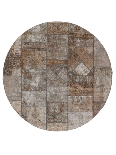 Patchwork Rug Ø 250 Round Brown/Dark Grey Large Wool, Persia/Iran Carpetvista