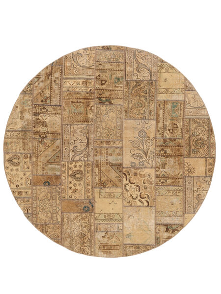  Ø 250 Patchwork Teppe Moderne Rundt Brun/Oransje Stort (Ull, Persia/Iran) Carpetvista