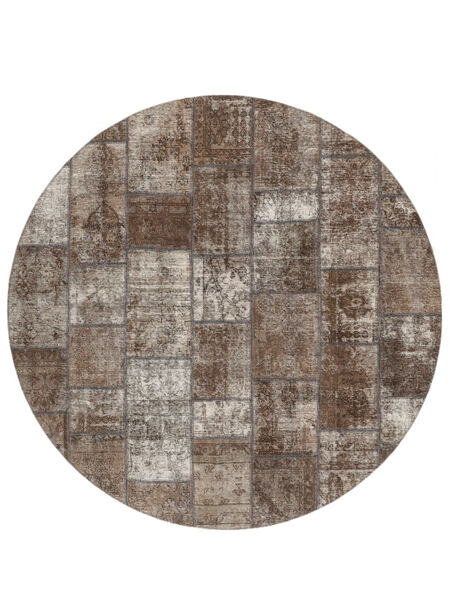  Ø 250 Tappeto Patchwork Moderno Rotondo Marrone/Grigio Scuro Grandi (Lana, Persia/Iran) Carpetvista