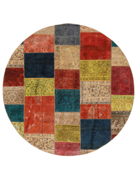  Patchwork Alfombra Ø 250 Vintage Persa De Lana Marrón/Rojo Oscuro Grande Carpetvista