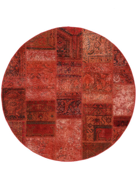  Ø 150 Tapete Patchwork Moderno Redondo Vermelho Escuro/Vermelho (Lã, Pérsia/Irão) Carpetvista