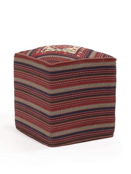  50X50 Kelim Pouf/Stool Teppe Kvadratisk Svart/Mørk Rød Persia/Iran Carpetvista