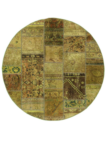  Ø 150 Tapete Patchwork Moderno Redondo Amarelo Escuro/Castanho (Lã, Pérsia/Irão) Carpetvista