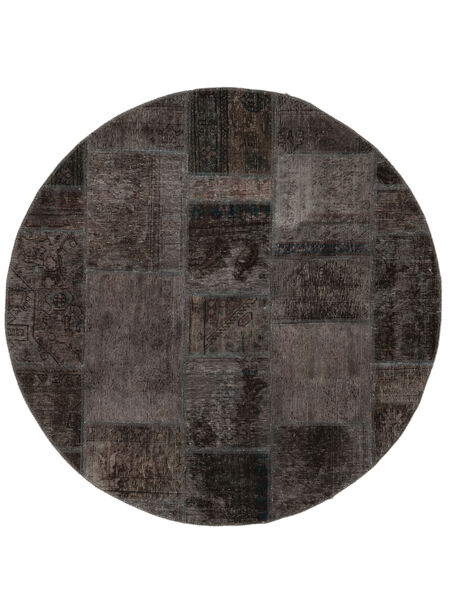  Ø 150 Patchwork Vloerkleed Modern Rond Zwart (Wol, Perzië/Iran) Carpetvista