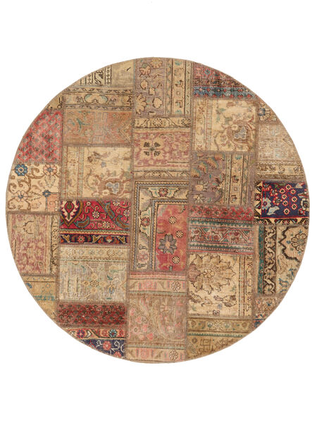  Persischer Patchwork Teppich Ø 150 Rund Braun/Orange (Wolle, Persien/Iran)