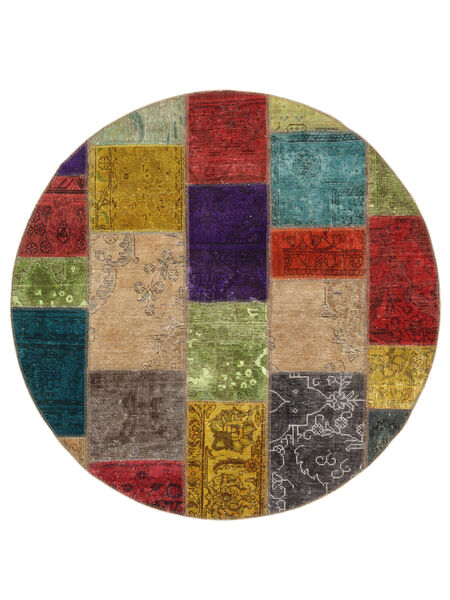  Ø 150 Tapete Patchwork Moderno Redondo Castanho/Vermelho Escuro (Lã, Pérsia/Irão) Carpetvista