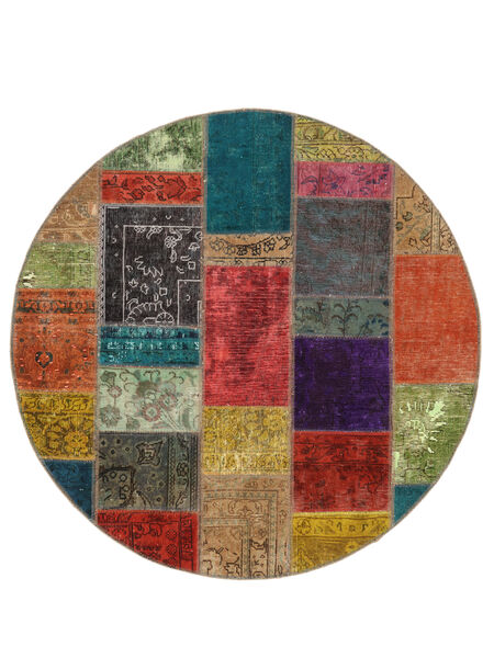  Patchwork Szőnyeg Ø 150 Vintage Perzsa Gyapjúszőnyeg Sötétpiros/Fekete Kicsi Carpetvista