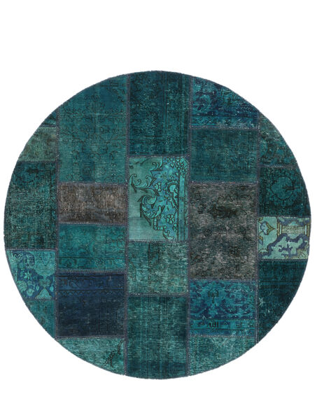  Ø 150 Patchwork Matta Rund Svart/Mörkturkos Persien/Iran Carpetvista