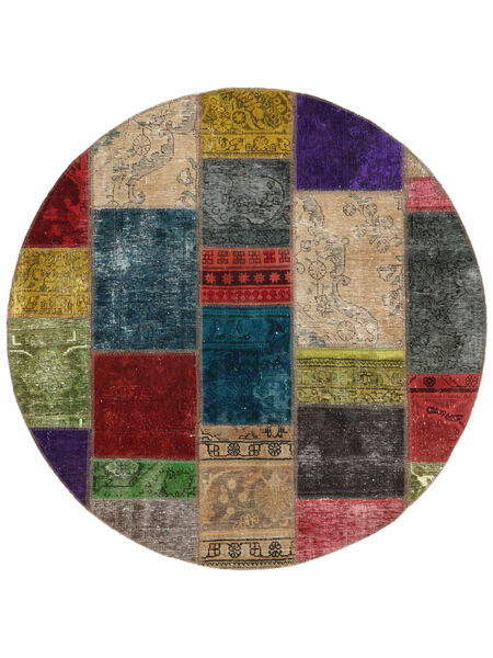  Ø 150 Patchwork Matta Modern Rund Svart/Brun (Ull, Persien/Iran) Carpetvista