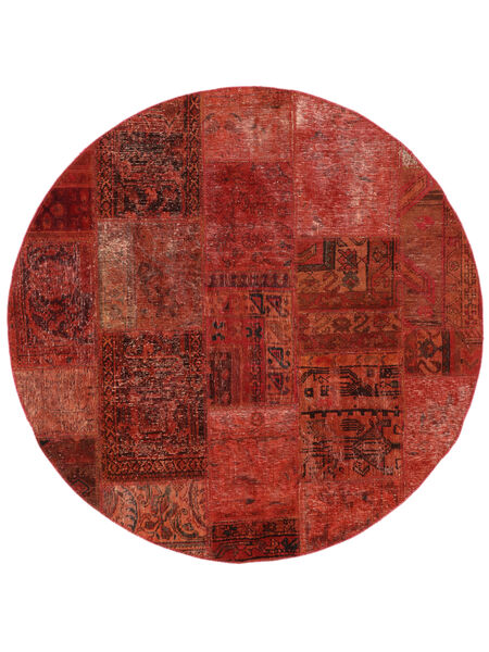  Ø 150 Patchwork Vloerkleed Rond Donkerrood/Zwart Perzië/Iran Carpetvista