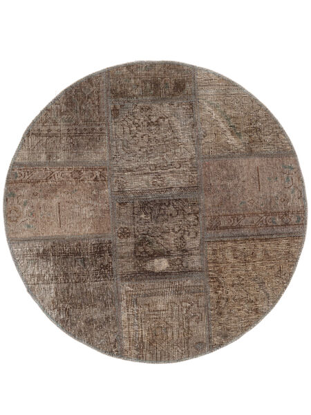  Ø 100 Tapete Patchwork Moderno Redondo Castanho/Preto (Lã, Pérsia/Irão) Carpetvista