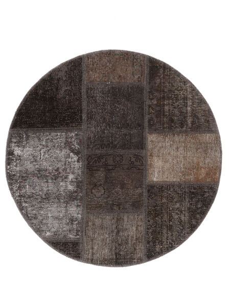  Persian Patchwork Rug Ø 100 Round Black/Brown (Wool, Persia/Iran)