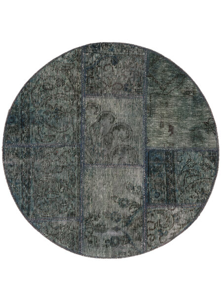  Ø 100 Patchwork Vloerkleed Rond Zwart/Donkergrijs Perzië/Iran Carpetvista