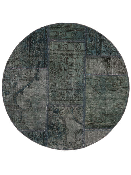  Ø 100 Alfombra Patchwork Moderna Redonda Negro/Gris Oscuro (Lana, Persia/Irán) Carpetvista