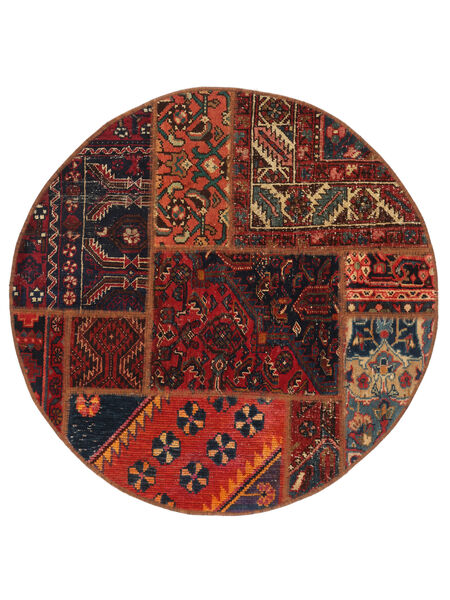  Persialainen Patchwork Matot Matto Ø 100 Pyöreä Musta/Tummanpunainen (Villa, Persia/Iran)