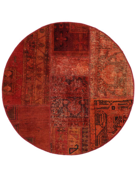  Ø 100 Patchwork Vloerkleed Modern Rond Donkerrood/Zwart (Wol, Perzië/Iran) Carpetvista