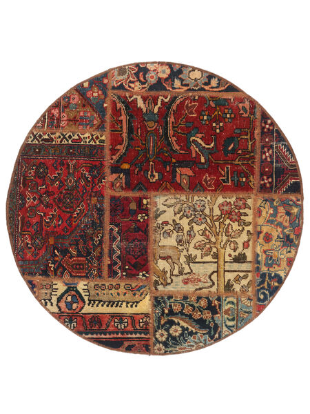  Ø 100 Tappeto Patchwork Moderno Rotondo Nero/Rosso Scuro (Lana, Persia/Iran) Carpetvista