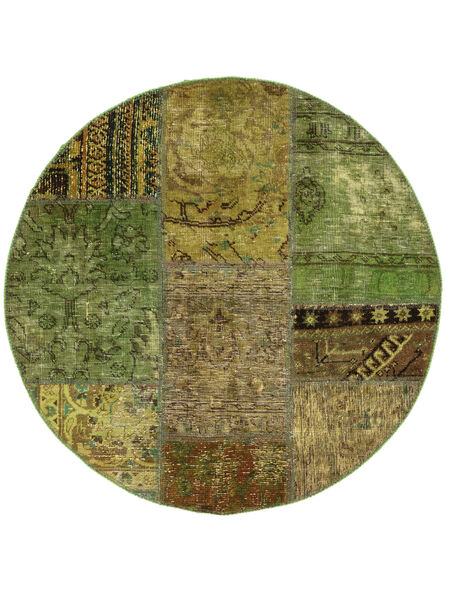  Ø 100 Patchwork Rug Round Dark Yellow/Brown Persia/Iran Carpetvista