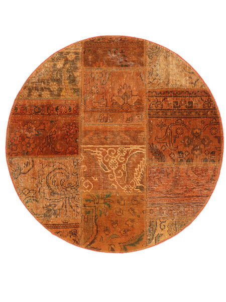  Ø 100 Patchwork Matta Modern Rund Mörkröd/Brun (Ull, Persien/Iran) Carpetvista