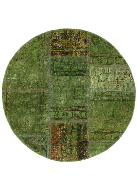  Ø 100 Tappeto Patchwork Moderno Rotondo Verde Scuro/Nero (Lana, Persia/Iran) Carpetvista