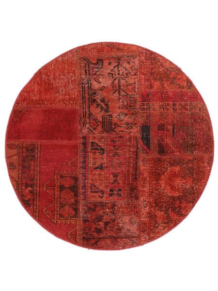  Ø 100 Patchwork Rug Modern Round Dark Red/Black (Wool, Persia/Iran) Carpetvista