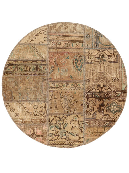  Ø 100 Tapete Patchwork Moderno Redondo Castanho/Laranja (Lã, Pérsia/Irão) Carpetvista