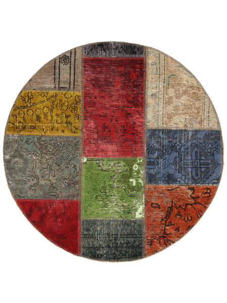  Ø 100 Patchwork Rug Modern Round Dark Red/Dark Green (Wool, Persia/Iran) Carpetvista