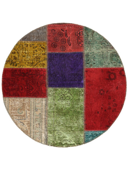  Ø 100 Tapete Patchwork Moderno Redondo Vermelho Escuro/Verde Escuro (Lã, Pérsia/Irão) Carpetvista