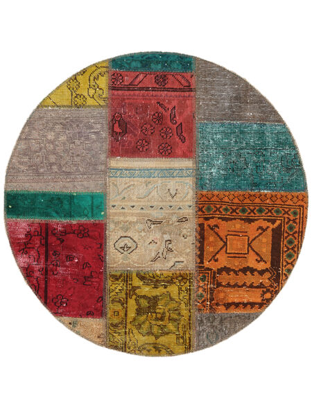 Tappeto Patchwork Ø 100 Rotondo Marrone/Rosso Scuro (Lana, Persia/Iran)