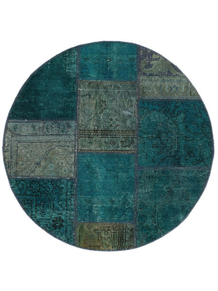  Persian Patchwork Rug Ø 100 Black/Dark Teal Carpetvista