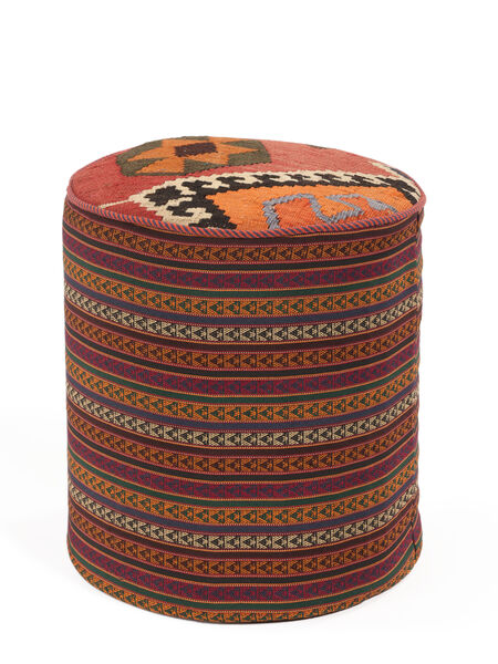  Kelim Pouf/Stool Vloerkleed Ø 45 Perzisch Wol Zwart/Donkerrood Klein Carpetvista