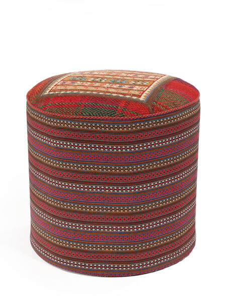  Oosters Kelim Pouf/Stool Vloerkleed Ø 45 Rond Donkerrood/Zwart Wol, Perzië/Iran Carpetvista