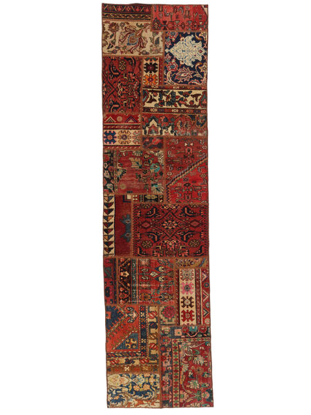 Patchwork Tæppe 78X299Løber Mørkerød/Sort Uld, Persien/Iran Carpetvista