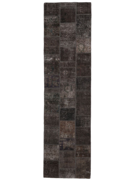 83X312 Patchwork Teppich Moderner Läufer Schwarz (Wolle, Persien/Iran) Carpetvista