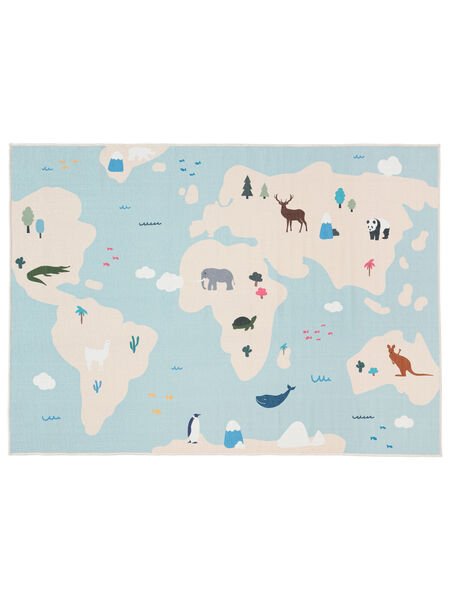 World Map Kids Rug Washable 100X160 Small Light Blue/Beige Cotton