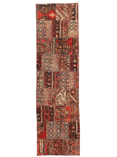 Dywan Patchwork 84X293 Chodnikowy Ciemnoczerwony/Brunatny (Wełna, Persja/Iran)